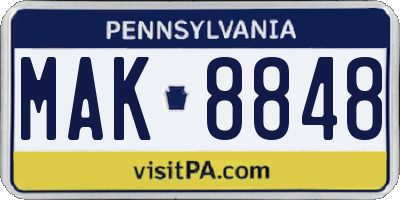 PA license plate MAK8848