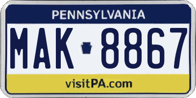 PA license plate MAK8867