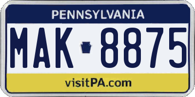 PA license plate MAK8875