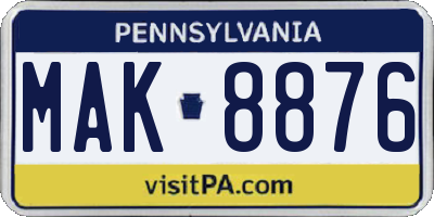 PA license plate MAK8876