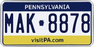 PA license plate MAK8878