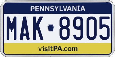 PA license plate MAK8905