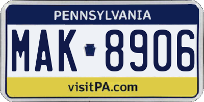 PA license plate MAK8906