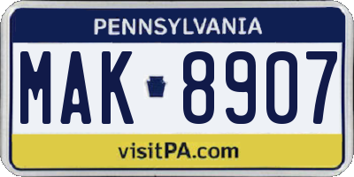 PA license plate MAK8907