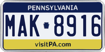 PA license plate MAK8916