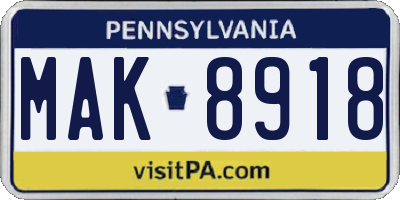 PA license plate MAK8918