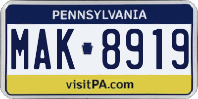 PA license plate MAK8919