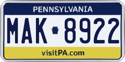 PA license plate MAK8922