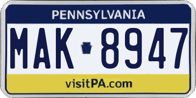 PA license plate MAK8947