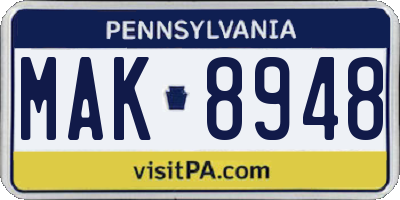 PA license plate MAK8948