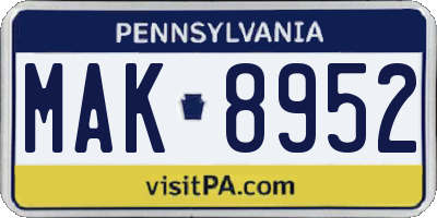 PA license plate MAK8952