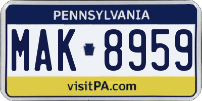 PA license plate MAK8959