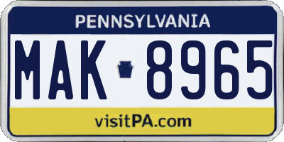 PA license plate MAK8965