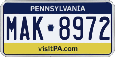 PA license plate MAK8972
