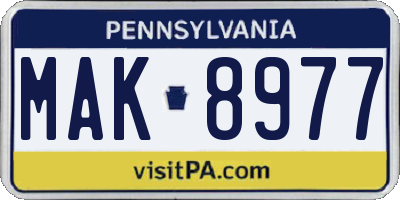 PA license plate MAK8977