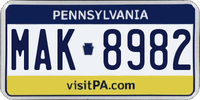 PA license plate MAK8982