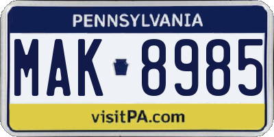 PA license plate MAK8985
