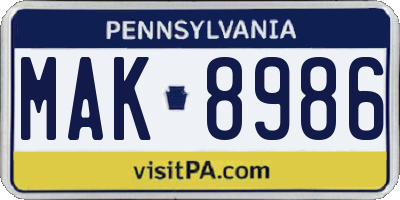 PA license plate MAK8986