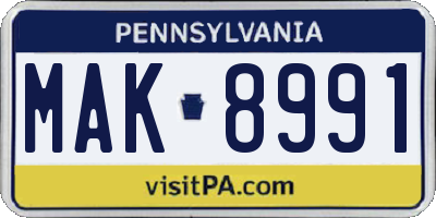 PA license plate MAK8991