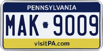 PA license plate MAK9009