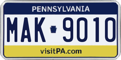 PA license plate MAK9010