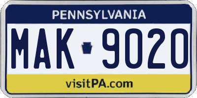 PA license plate MAK9020