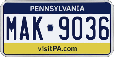 PA license plate MAK9036