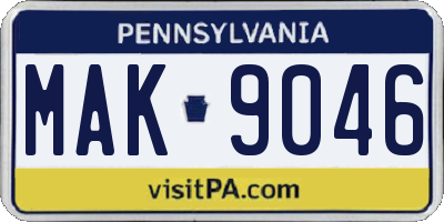 PA license plate MAK9046