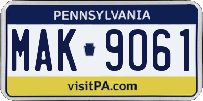 PA license plate MAK9061