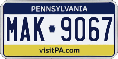 PA license plate MAK9067