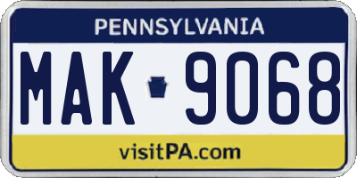 PA license plate MAK9068
