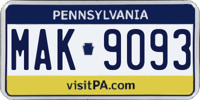 PA license plate MAK9093