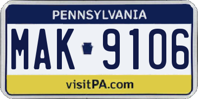 PA license plate MAK9106