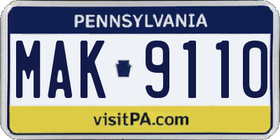 PA license plate MAK9110