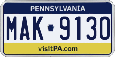 PA license plate MAK9130