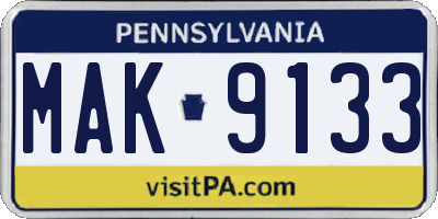 PA license plate MAK9133