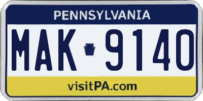 PA license plate MAK9140