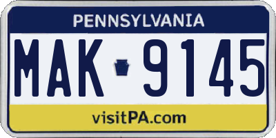 PA license plate MAK9145