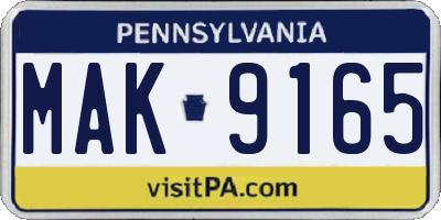 PA license plate MAK9165