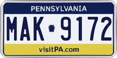 PA license plate MAK9172