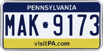 PA license plate MAK9173