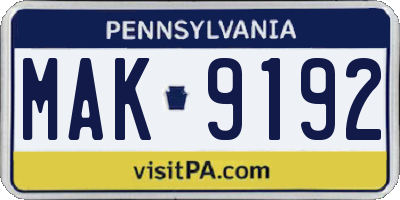 PA license plate MAK9192