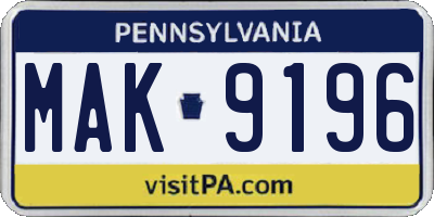 PA license plate MAK9196