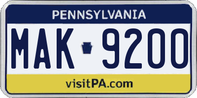 PA license plate MAK9200
