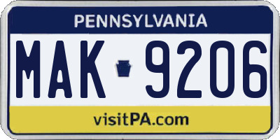 PA license plate MAK9206