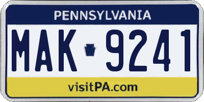 PA license plate MAK9241