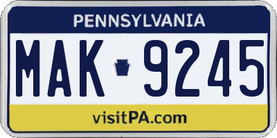 PA license plate MAK9245