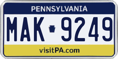PA license plate MAK9249