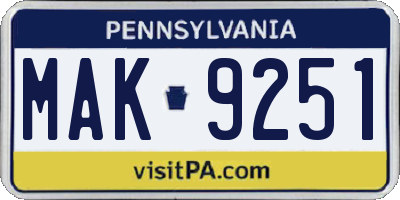 PA license plate MAK9251