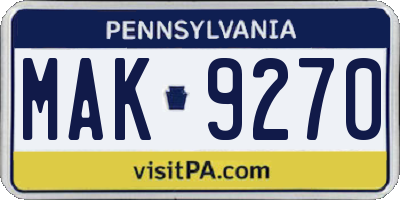 PA license plate MAK9270